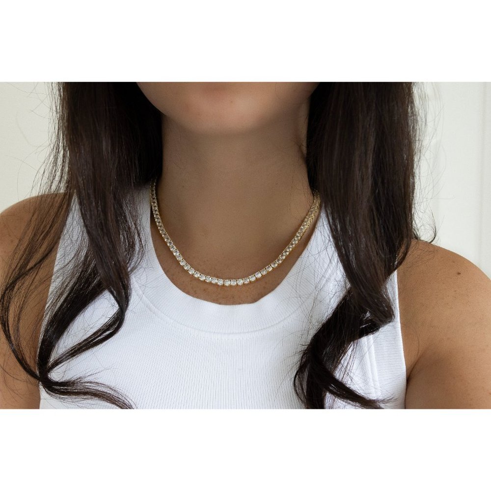 Diamond Tennis Necklace, Cubic Zirconia Tennis Necklace, 3mm-5mm Tennis Necklace - Picture 9 of 10